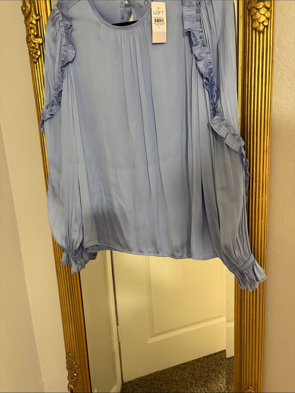 LOFT Light Blue Ruffle-Trim Long Sleeve Blouse NWT size medium (6-8)
